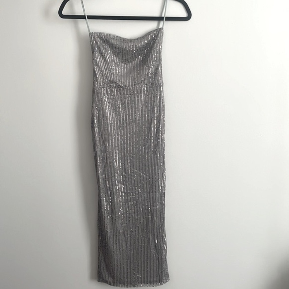 NWT Silver Sequin Midi Dress - Picture 3 of 7